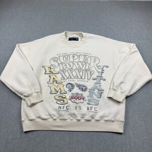 Vintage Super Bowl Sweater XXXIV Men Large Cream Rams vs Titans Abercrombie 1999